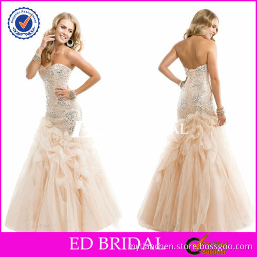 Custom made Sweetheart Crystal Beading Mermaid Ruffled Fat Girl Party Prom Dress